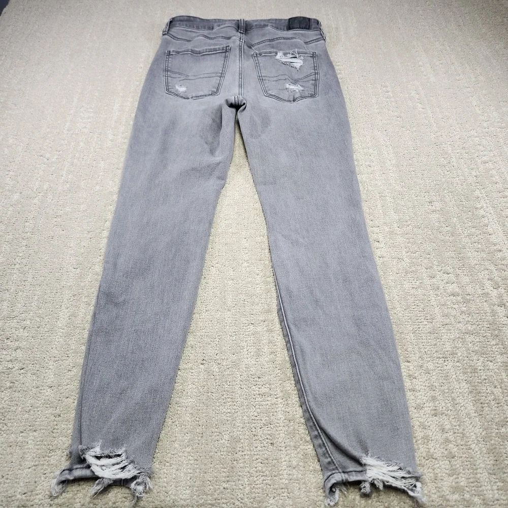 American Eagle Jeans Women 6 Short Super Hi Rise Jegging Stretch Distressed Gray
